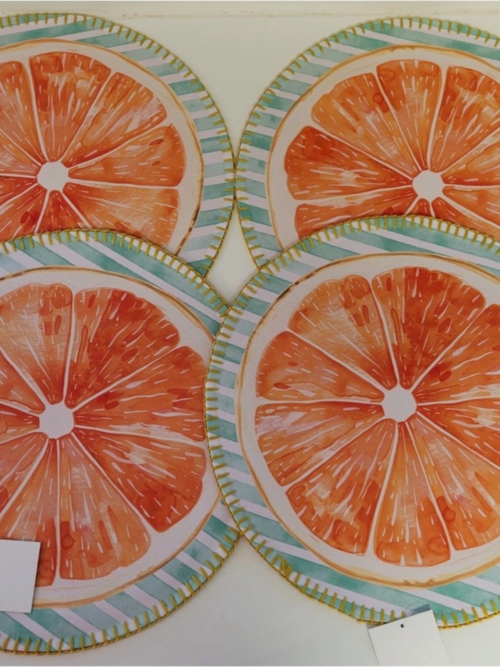 Hobby Lobby 4 ct Set Orange Placemats 14” Round Charger Summer Slice Fruit Cloth